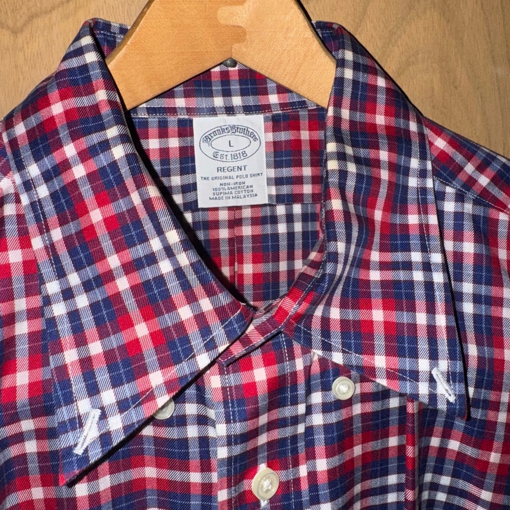 Brooks Brothers Navy Red Checkered Button Down Shirt